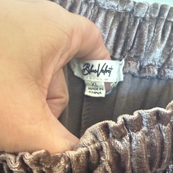 Blue Velvet Elegant Boho Velvet Wide Leg Lace Bottom Pants - Picture 2 of 7